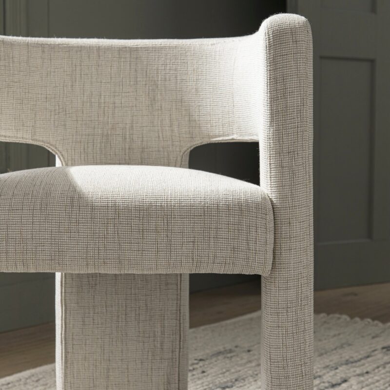 Greenwich Oatmeal & Beige Woven Textured Fabric Dining Chair - Image 6
