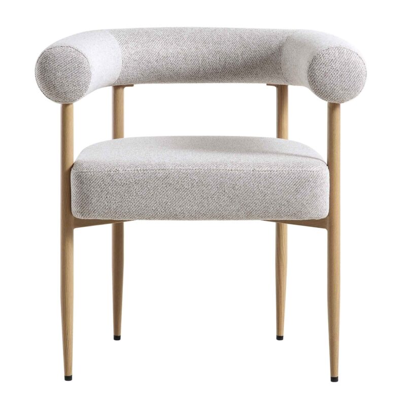Fulbourn Beige Woven Dining Chair with Natural Wood Effect Legs - Image 3