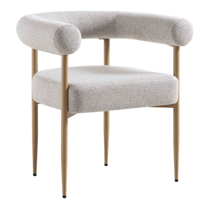 Fulbourn Beige Woven Dining Chair with Natural Wood Effect Legs - Image 4