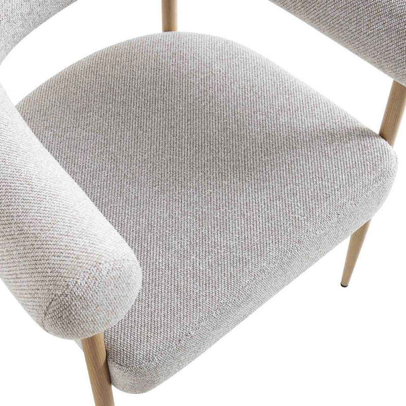 Fulbourn Beige Woven Dining Chair with Natural Wood Effect Legs - Image 9
