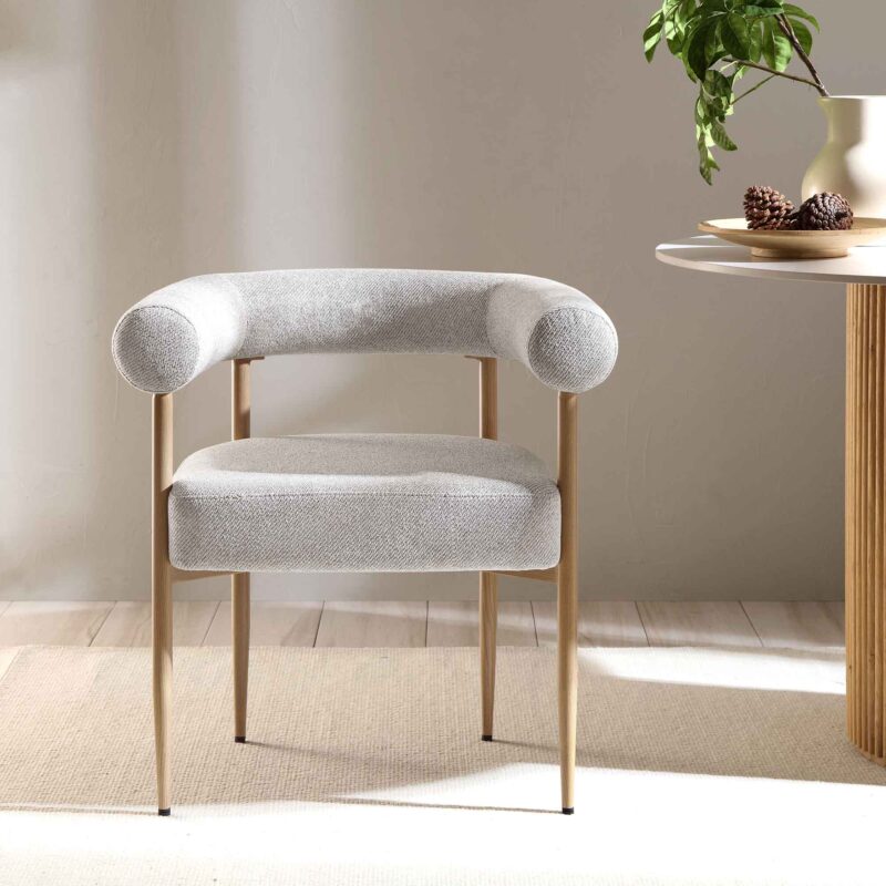 Fulbourn Beige Woven Dining Chair with Natural Wood Effect Legs - Image 2