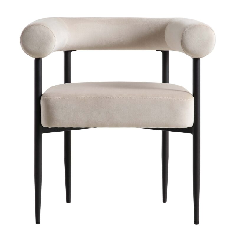 Fulbourn Champagne Velvet Dining Chair with Black Legs - Image 4