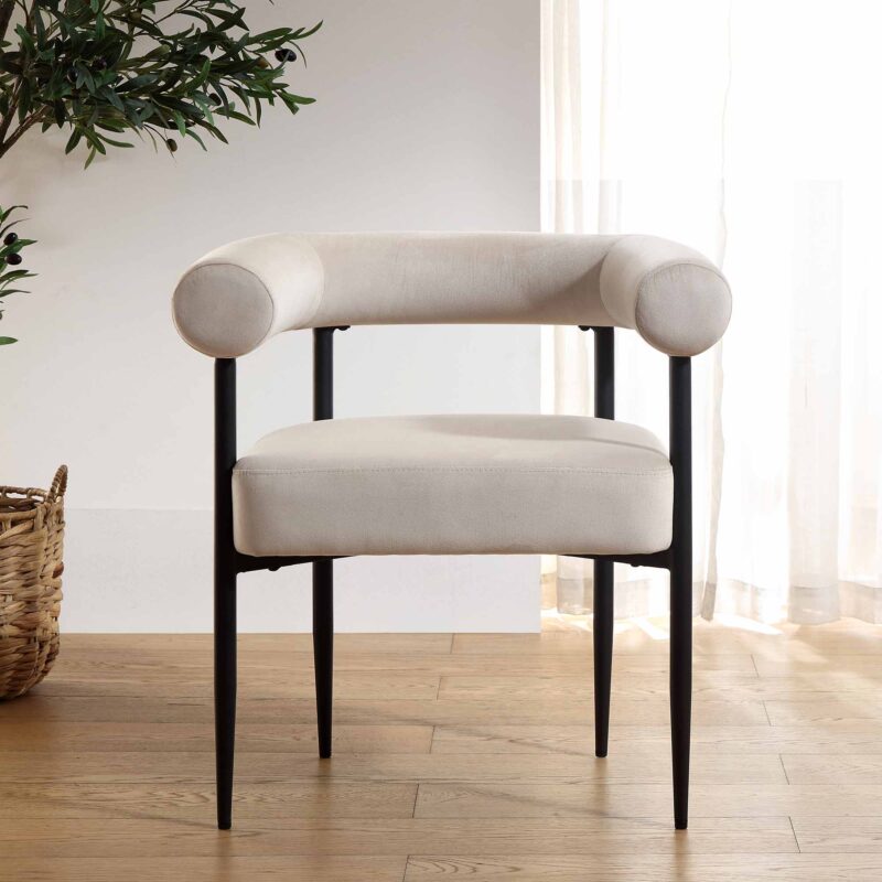 Fulbourn Champagne Velvet Dining Chair with Black Legs - Image 2