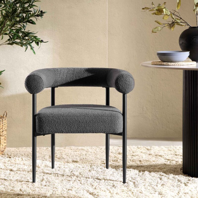 Fulbourn Charcoal Boucle Dining Chair with Black Metal Legs - Image 2