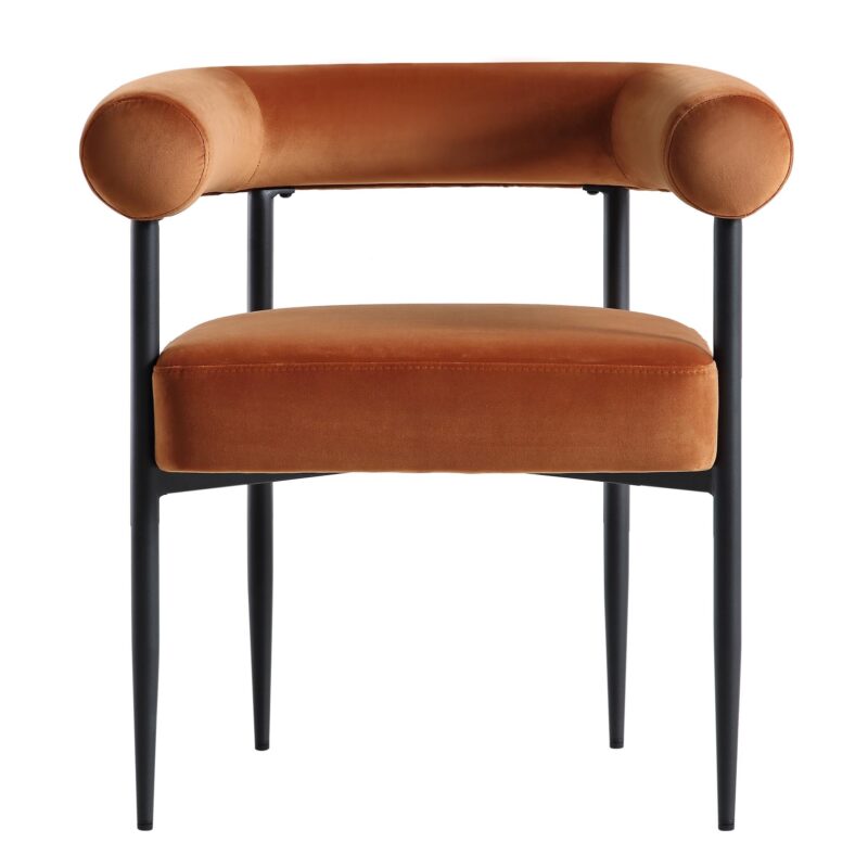 Fulbourn Rust Velvet Dining Chair with Black Legs - Image 4