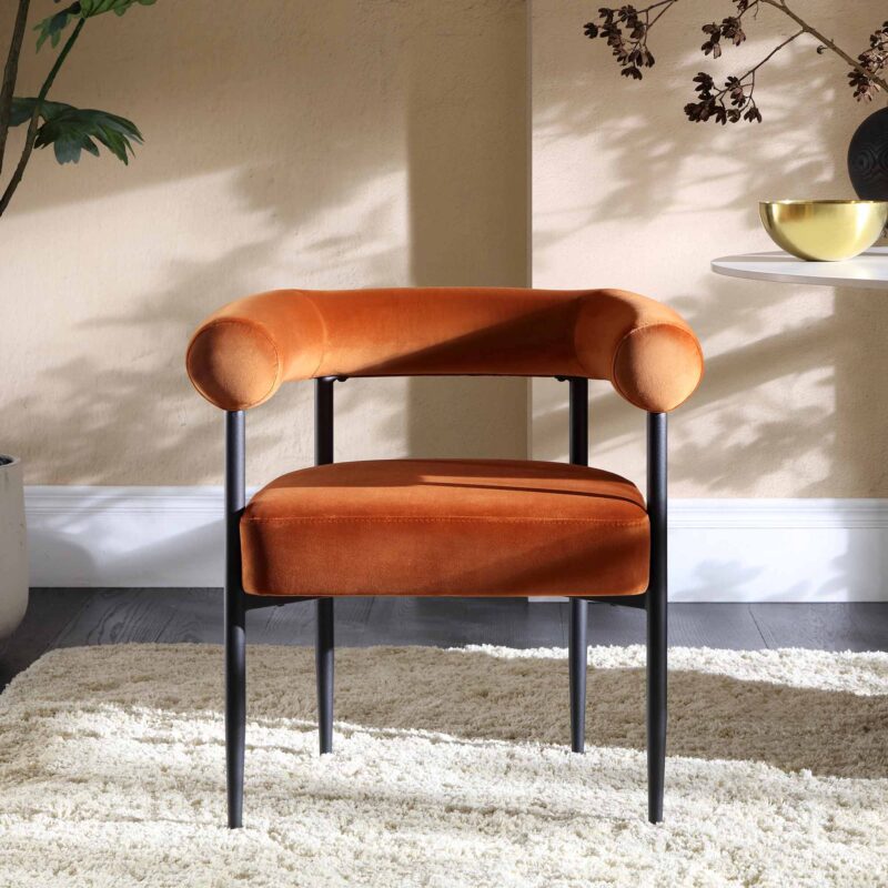 Fulbourn Rust Velvet Dining Chair with Black Legs - Image 2