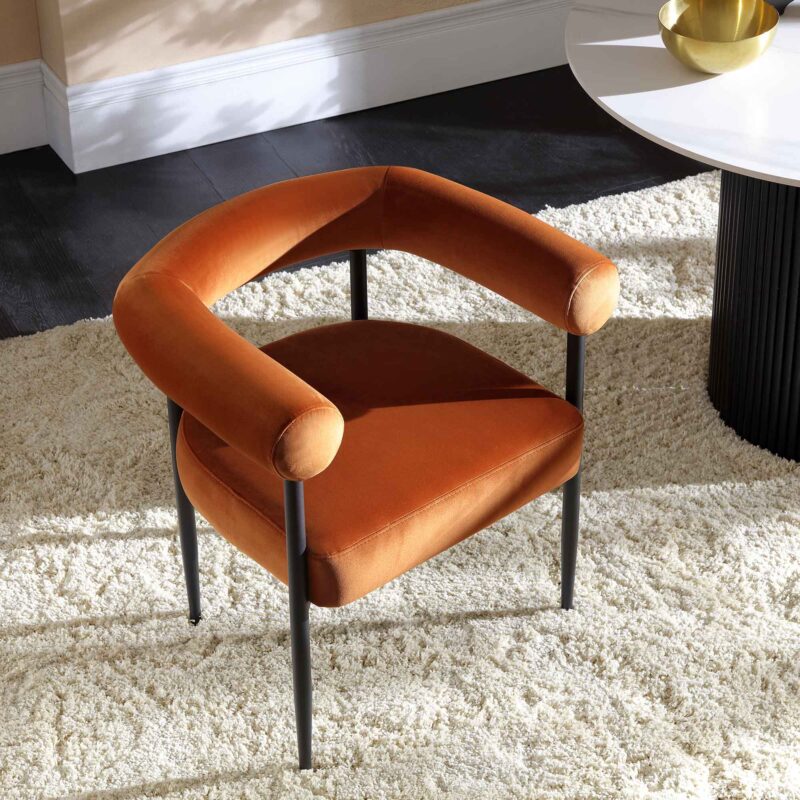 Fulbourn Rust Velvet Dining Chair with Black Legs - Image 3