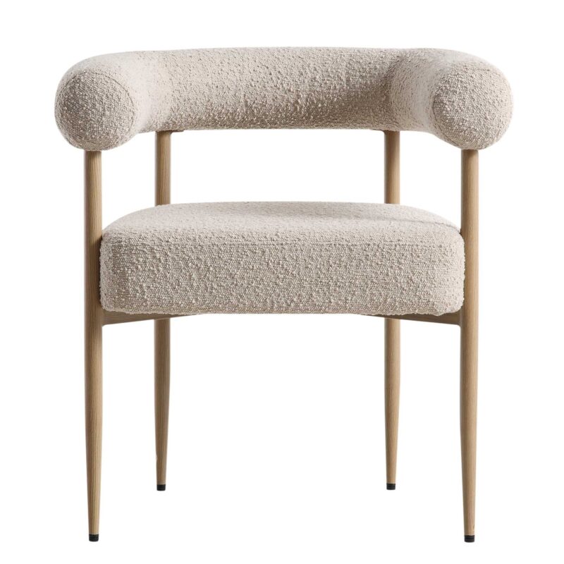 Fulbourn Taupe Boucle Dining Chair with Natural Wood Effect Legs - Image 4
