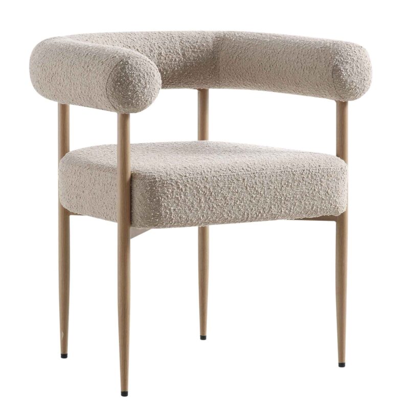 Fulbourn Taupe Boucle Dining Chair with Natural Wood Effect Legs - Image 5