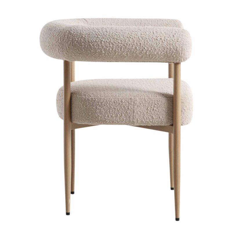 Fulbourn Taupe Boucle Dining Chair with Natural Wood Effect Legs - Image 7