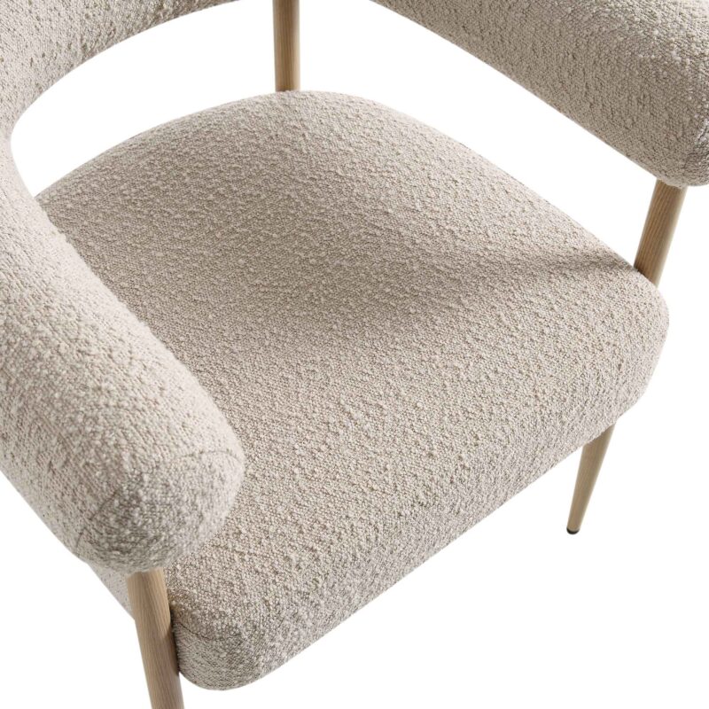 Fulbourn Taupe Boucle Dining Chair with Natural Wood Effect Legs - Image 10