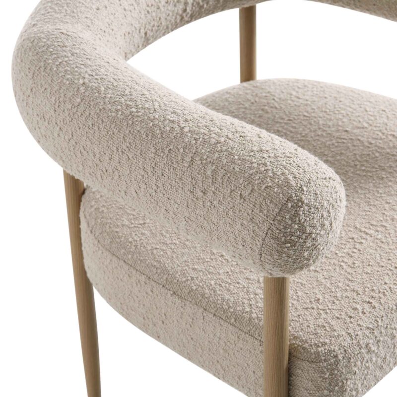 Fulbourn Taupe Boucle Dining Chair with Natural Wood Effect Legs - Image 11
