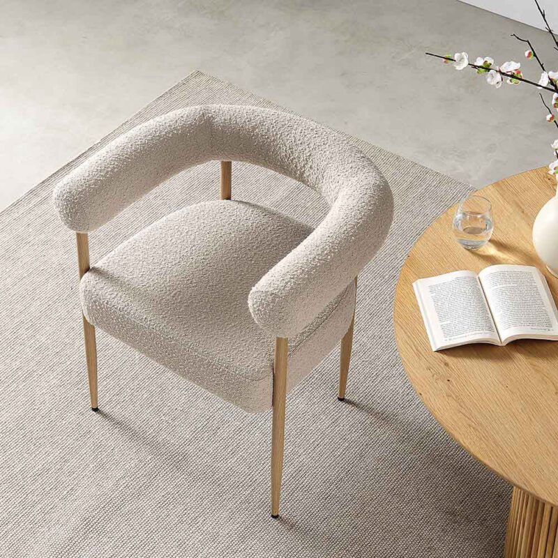 Fulbourn Taupe Boucle Dining Chair with Natural Wood Effect Legs - Image 3