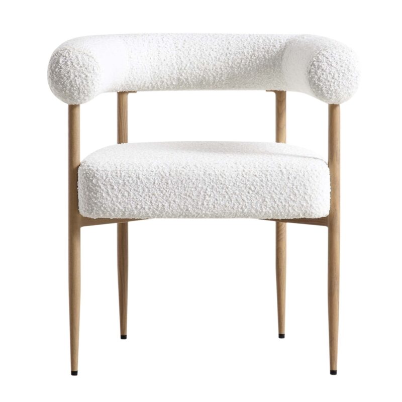 Fulbourn White Boucle Dining Chair with Natural Wood Effect Legs - Image 4