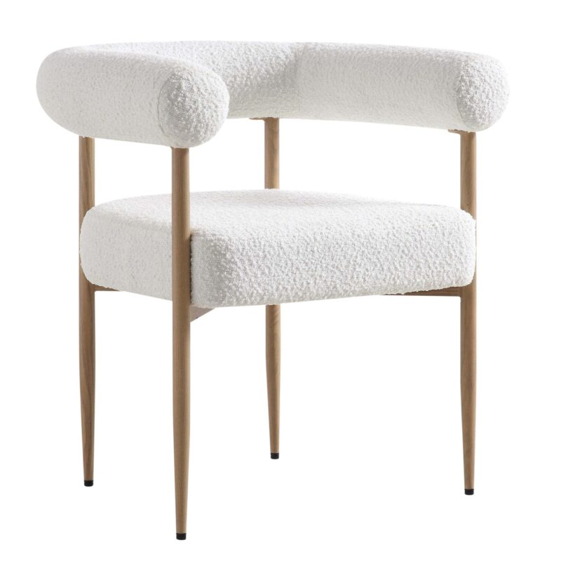 Fulbourn White Boucle Dining Chair with Natural Wood Effect Legs - Image 5