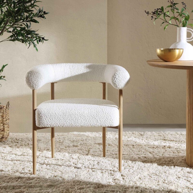 Fulbourn White Boucle Dining Chair with Natural Wood Effect Legs - Image 2