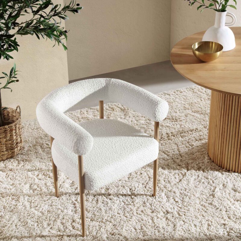 Fulbourn White Boucle Dining Chair with Natural Wood Effect Legs - Image 3
