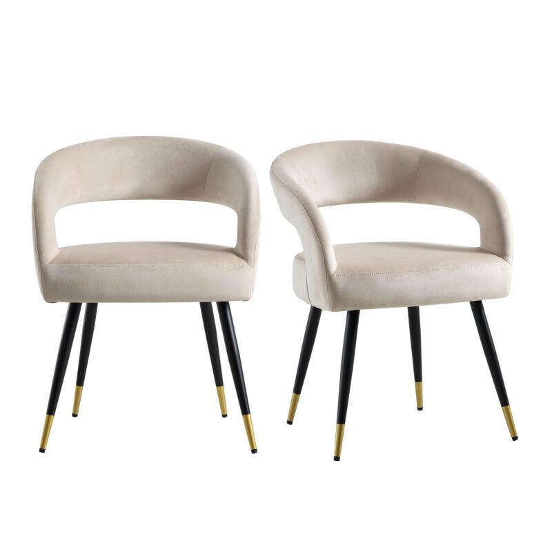 Laurel Wave Champagne Velvet Set of 2 Dining Chairs - Image 3