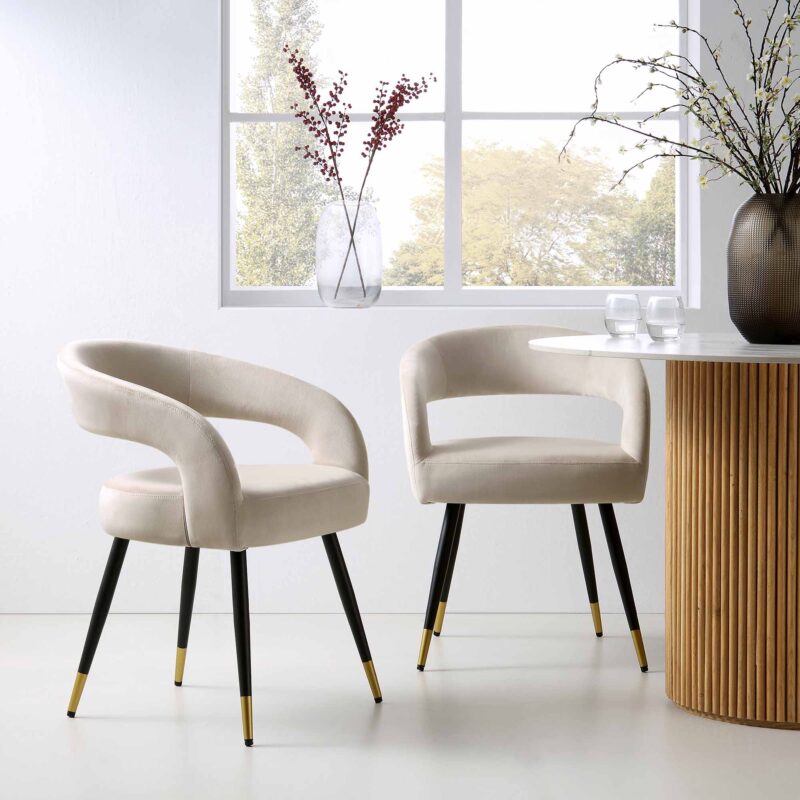 Laurel Wave Champagne Velvet Set of 2 Dining Chairs - Image 2