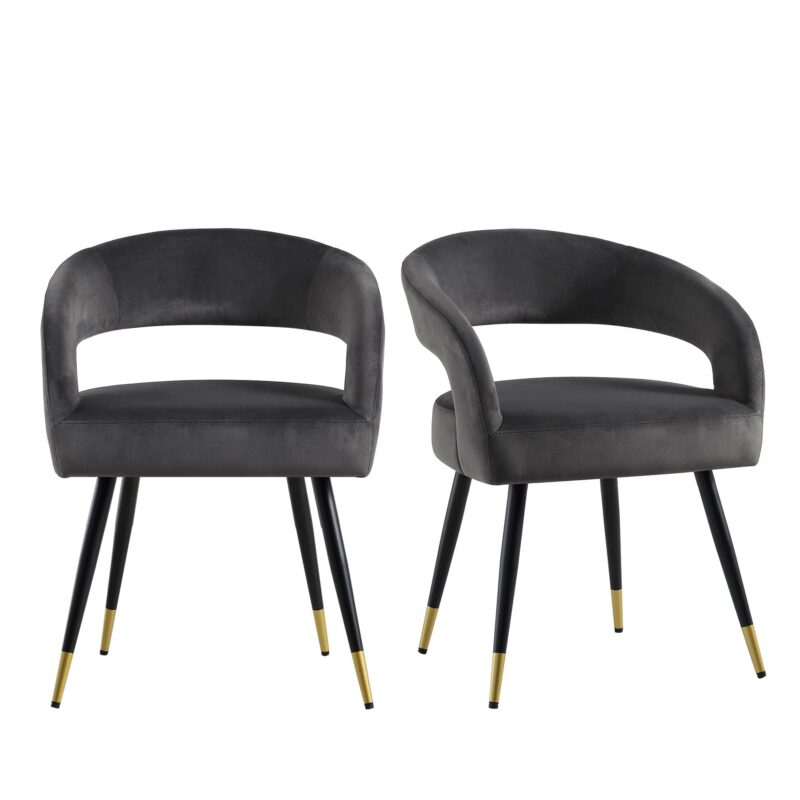 Laurel Wave Charcoal Velvet Set of 2 Dining Chairs - Image 2