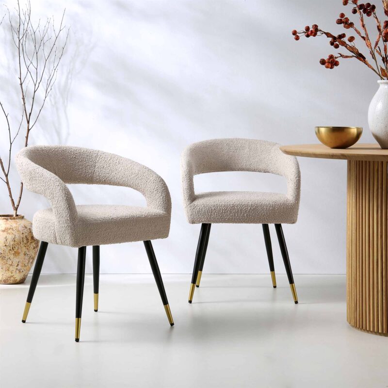 Laurel Wave Taupe Boucle Set of 2 Dining Chairs - Image 2