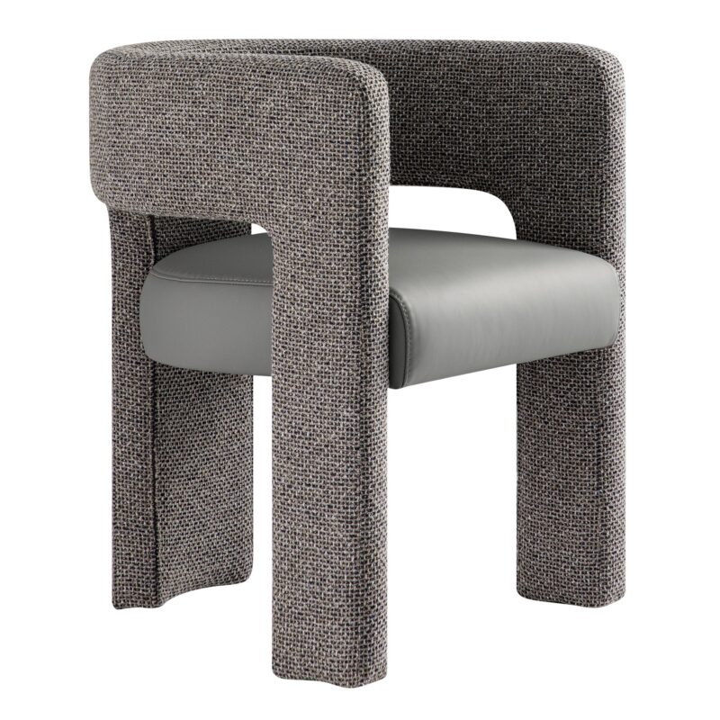 Greenwich Grey & Blue Textured Fabric and Grey Faux Leather Seat Dining Chair - Image 4