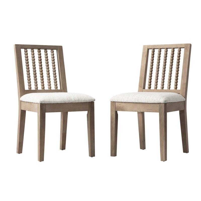 Hemingford Set of 2 Beige Textured Fabric Bobbin Spindle Washed Oak Dining Chairs - Image 4