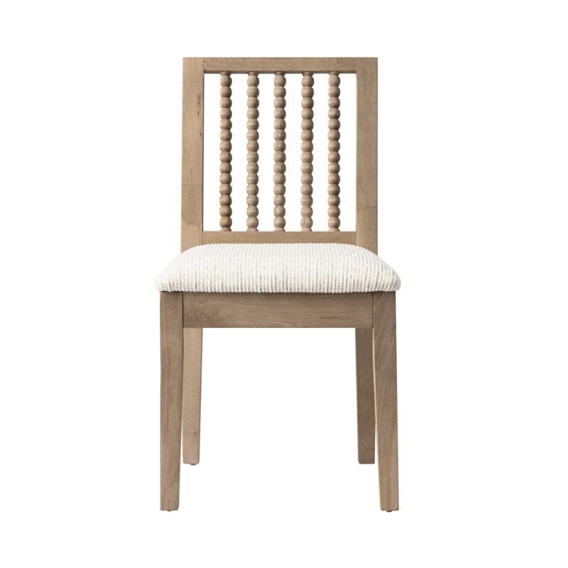 Hemingford Set of 2 Beige Textured Fabric Bobbin Spindle Washed Oak Dining Chairs - Image 6
