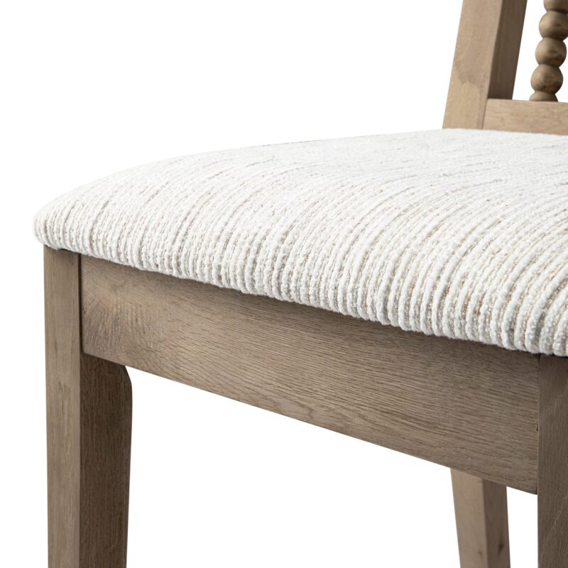 Hemingford Set of 2 Beige Textured Fabric Bobbin Spindle Washed Oak Dining Chairs - Image 12