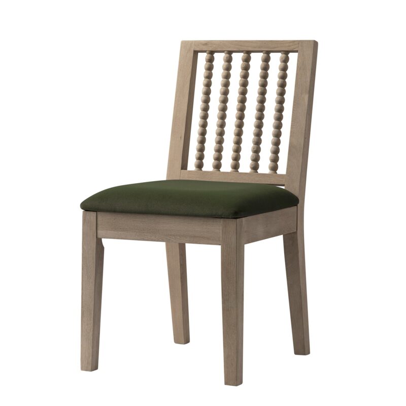Hemingford Set of 2 Moss Green Velvet Bobbin Spindle Washed Oak Dining Chairs - Image 9