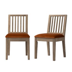 Hemingford Set of 2 Rust Velvet Bobbin Spindle Washed Oak Dining Chairs