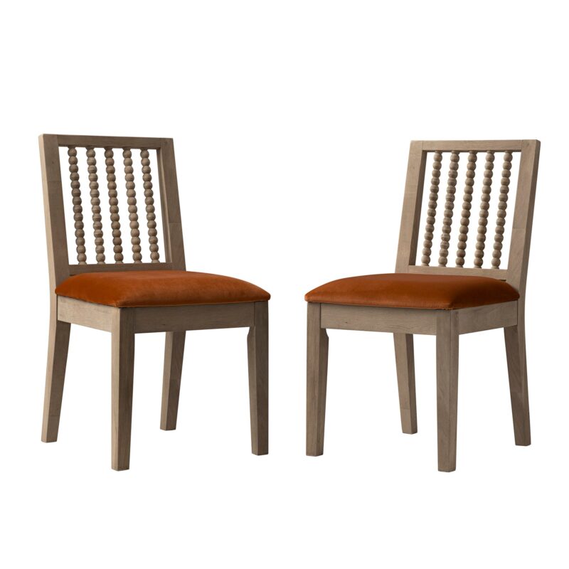 Hemingford Set of 2 Rust Velvet Bobbin Spindle Washed Oak Dining Chairs - Image 2
