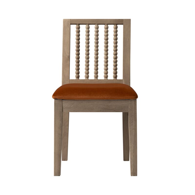 Hemingford Set of 2 Rust Velvet Bobbin Spindle Washed Oak Dining Chairs - Image 4
