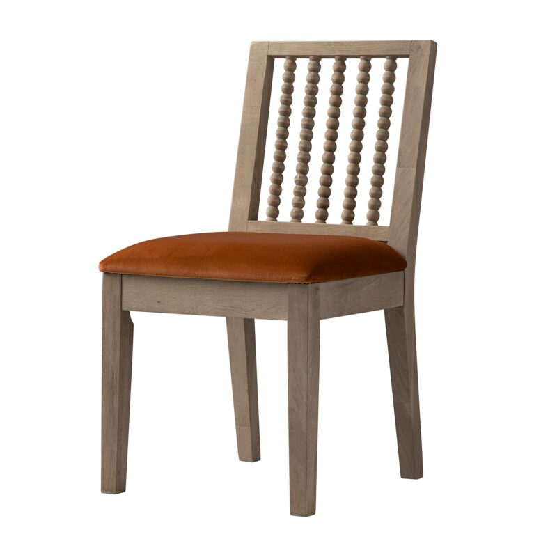 Hemingford Set of 2 Rust Velvet Bobbin Spindle Washed Oak Dining Chairs - Image 5