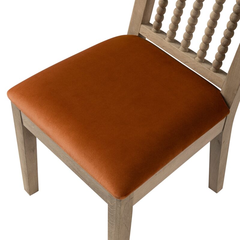Hemingford Set of 2 Rust Velvet Bobbin Spindle Washed Oak Dining Chairs - Image 10