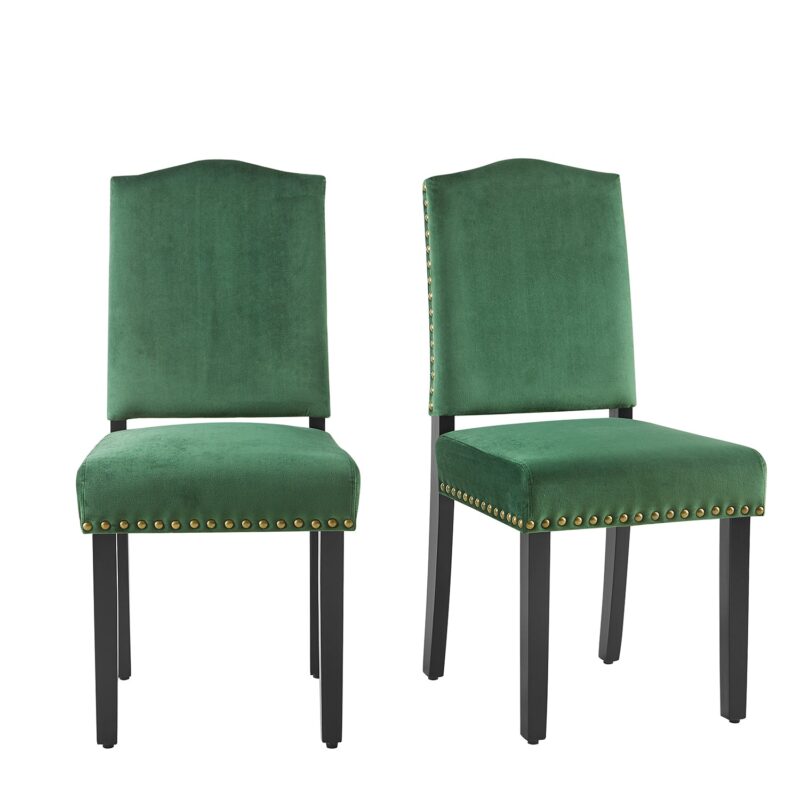 Draycott Set of 2 Pine Green Velvet Dining Chairs - Image 2