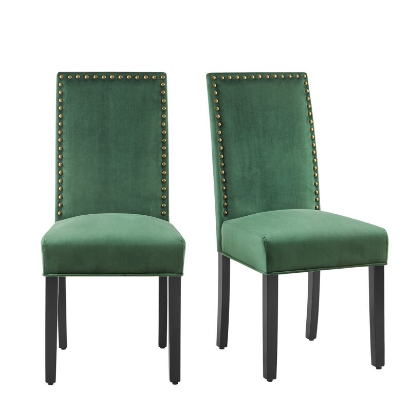 Maidwell Set of 2 Green Velvet Dining Chairs - Image 2