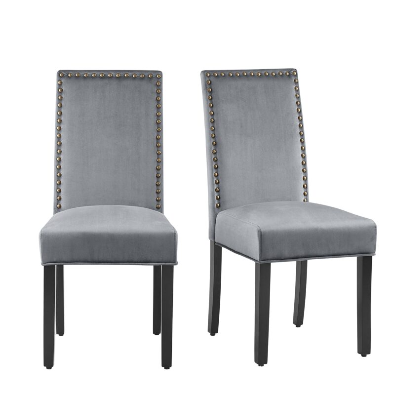 Maidwell Set of 2 Grey Velvet Dining Chairs - Image 2