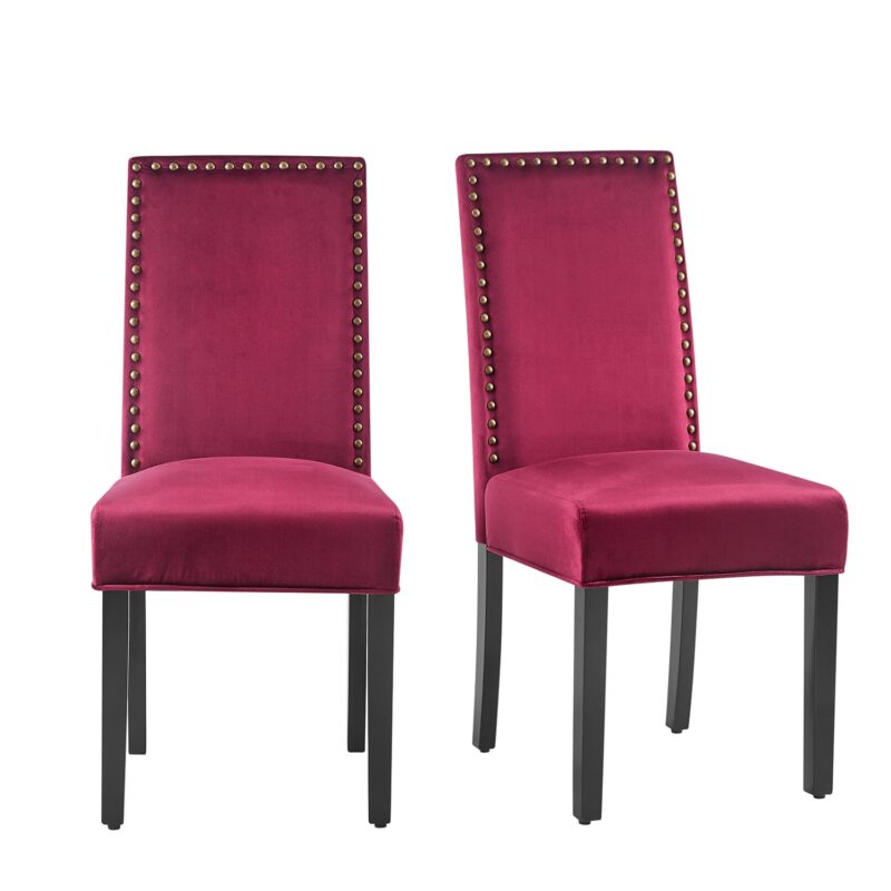 Maidwell Set of 2 Crimson Red Velvet Dining Chairs - Image 2