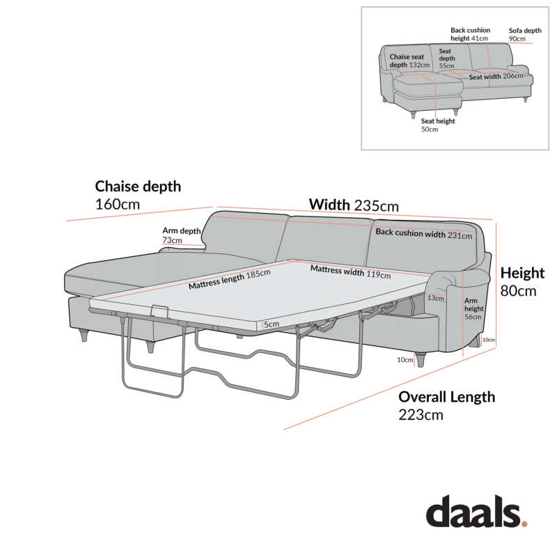 Daphnis Fudge Velvet Sofa Bed, Grande Chaise Left Hand Facing - Image 3