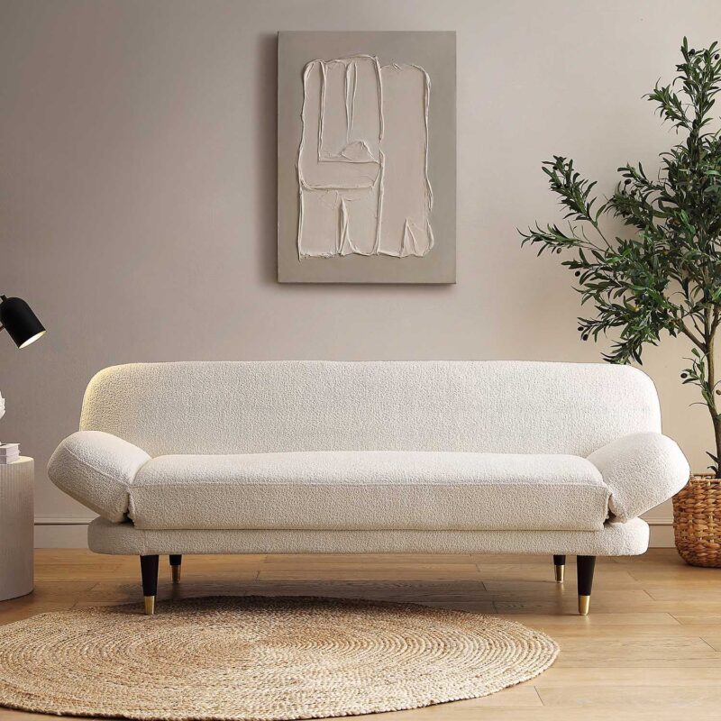 Solna 2-Seater Sofa Bed, Beige Boucle - Image 2