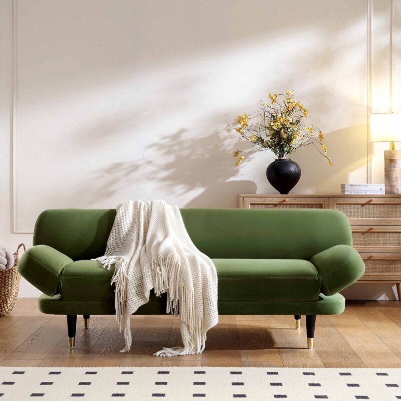 Solna 2-Seater Sofa Bed, Moss Green Velvet - Image 2