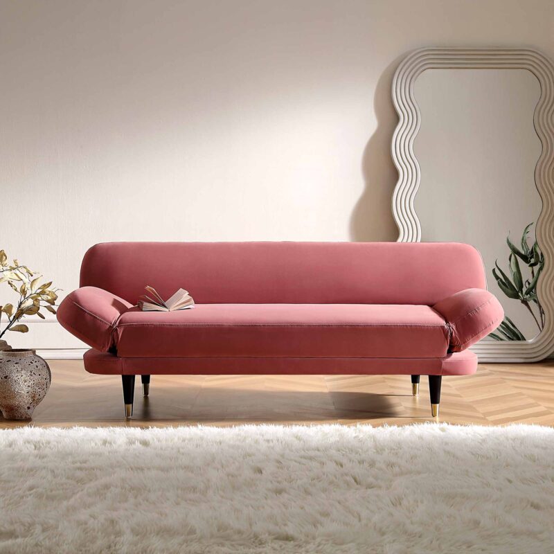 Solna 2-Seater Sofa Bed, Dusty Rose Velvet - Image 2