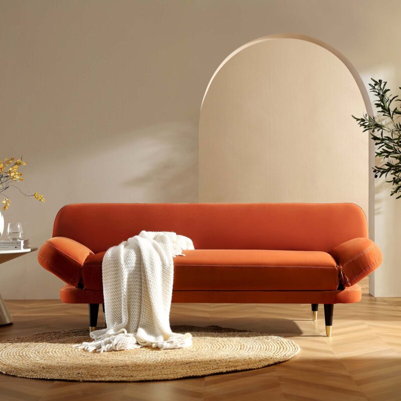 Solna 2-Seater Sofa Bed, Rust Velvet - Image 2