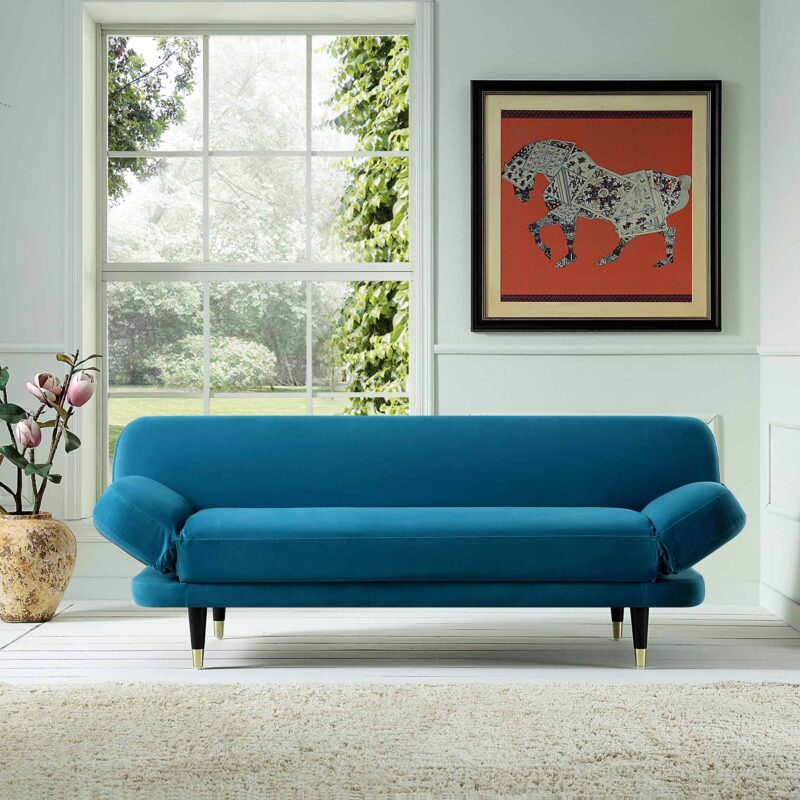 Solna 2-Seater Sofa Bed, Teal Velvet - Image 2
