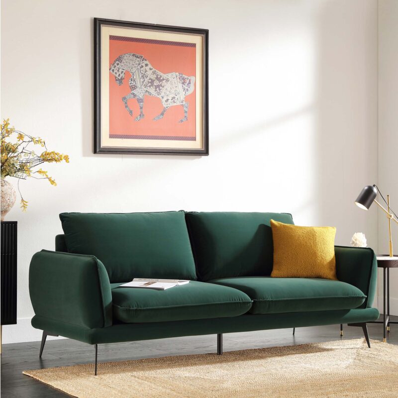 Obriel Forest Green Velvet Sofa, 3-Seater - Image 2