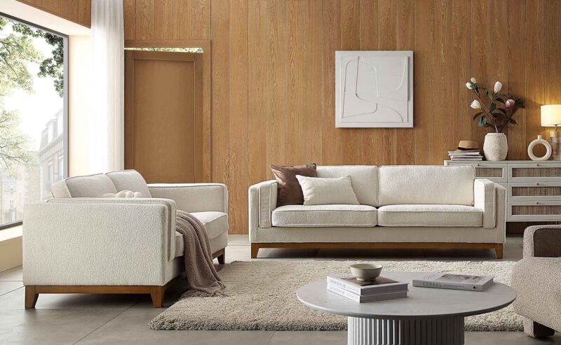 Dipley Beige Boucle Fabric Sofa, 3-Seater - Image 3