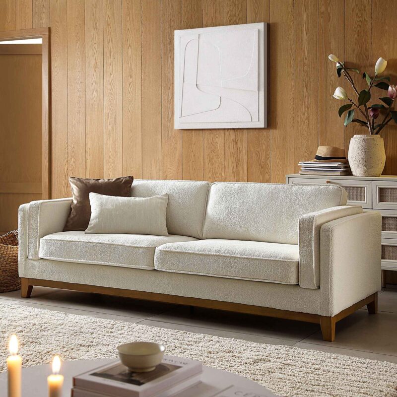 Dipley Beige Boucle Fabric Sofa, 3-Seater - Image 2