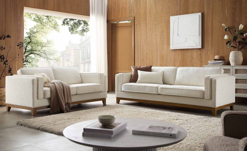 Dipley Beige Boucle Fabric Sofa, 2-Seater - Image 3