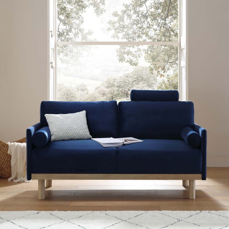 Timber Navy Blue Velvet Sofa, 2-Seater - Image 2